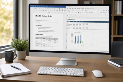 Aplicatiile Office 2016 deschise pe un desktop