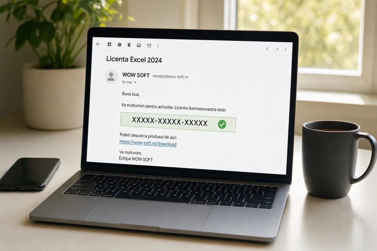 Cheia de activare Excel 2024 primită pe email