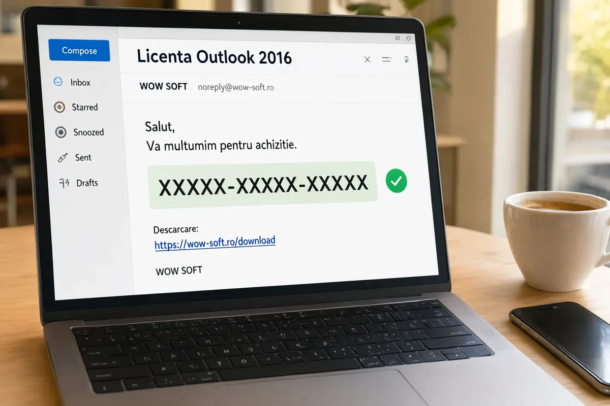 Cheia de activare Outlook 2016 primită pe email