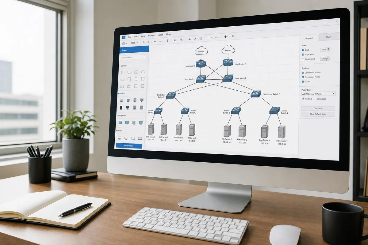 Visio 2024 Professional deschis pe un monitor