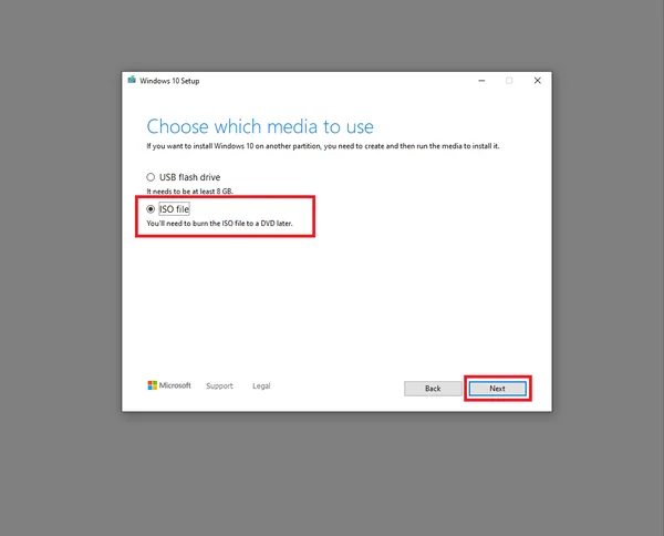 4. Alegeti optiunea pentru fisier ISO si dati Next