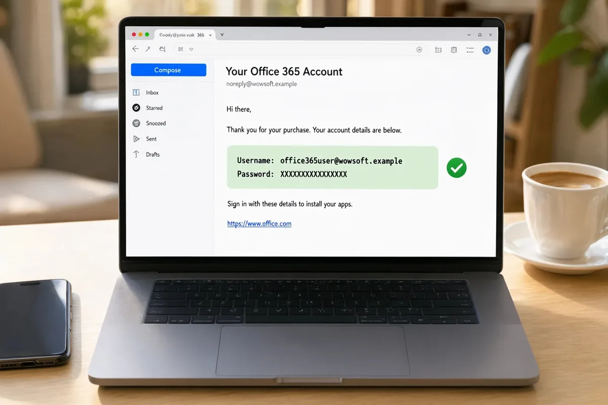 Datele de acces Office 365 primite pe email