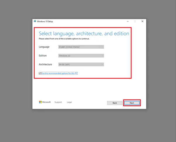 3. Selectati arhitectura pe care vreti sa fie Windows-ul si apasati Next