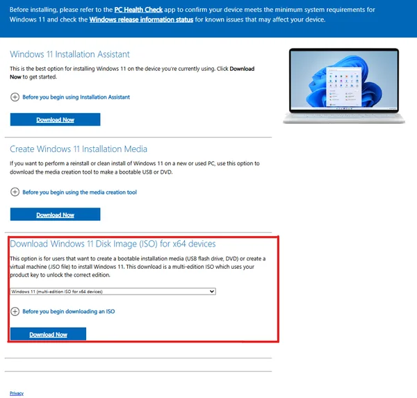 1. Descarcati imaginea ISO din linkul afisat <a href="https://www.microsoft.com/en-us/software-download/windows11" title="https://www.microsoft.com/en-us/software-download/windows11">mai sus</a>