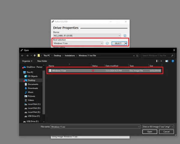 4. Selectati fisierul ISO pe care l-ati descarcat la inceput