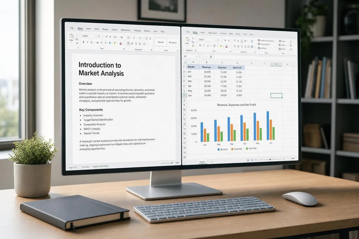 Aplicatiile Office 2021 deschise pe un desktop